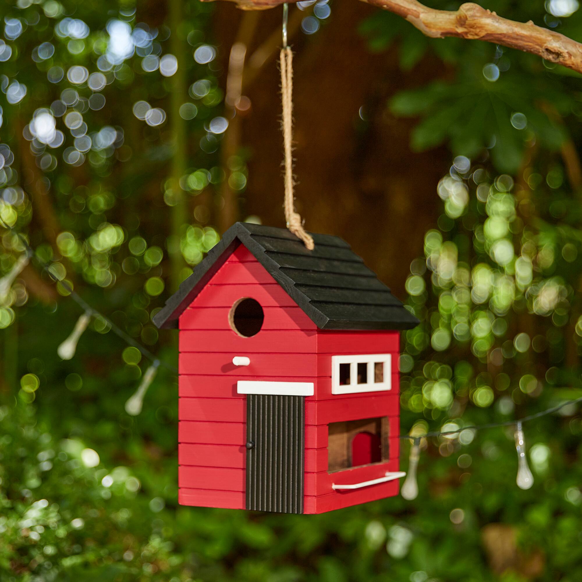 Glitzhome® 10.25" Modern Red Wood Garden Birdhouse